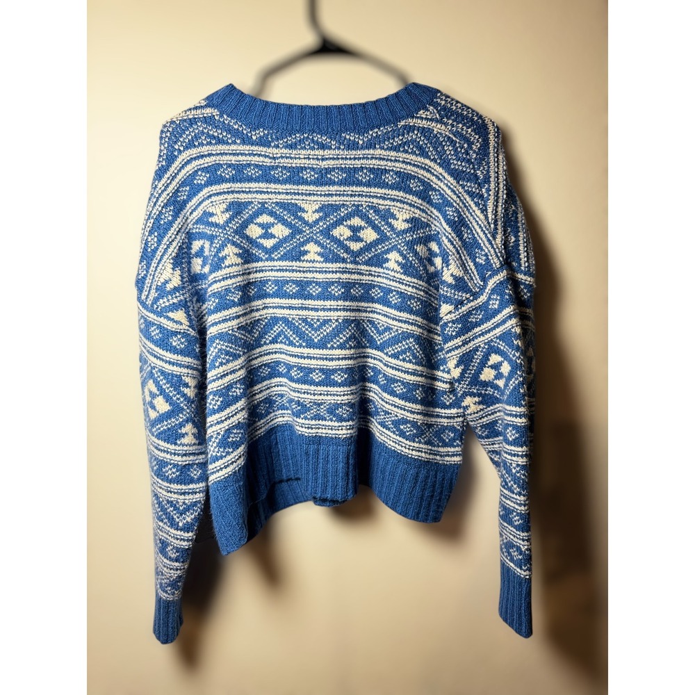Vtg AMERICAN EAGLE Cable Knit Fair Isle Sweater M Cozy Blue‎ White Fisherman Ski - Picture 5 of 6
